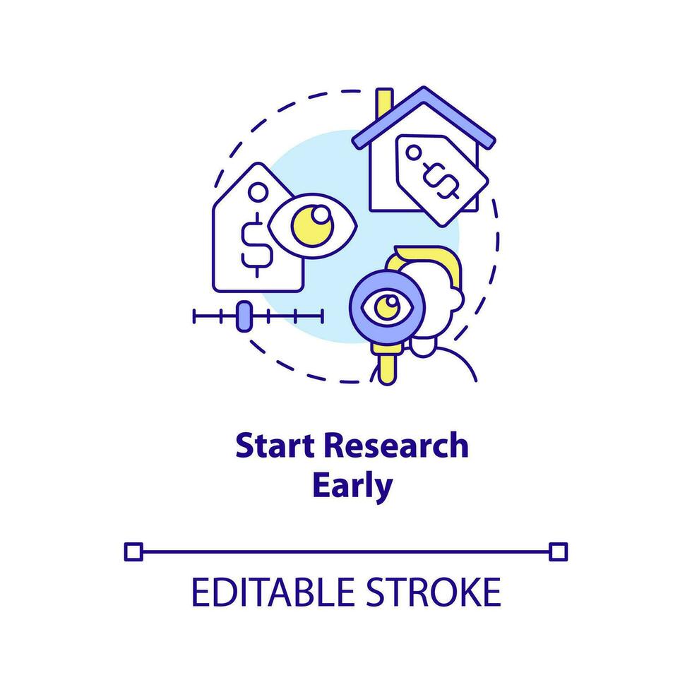 Start research early concept icon. Real estate listing. First time homebuyer guide abstract idea thin line illustration. Isolated outline drawing. Editable stroke vector
