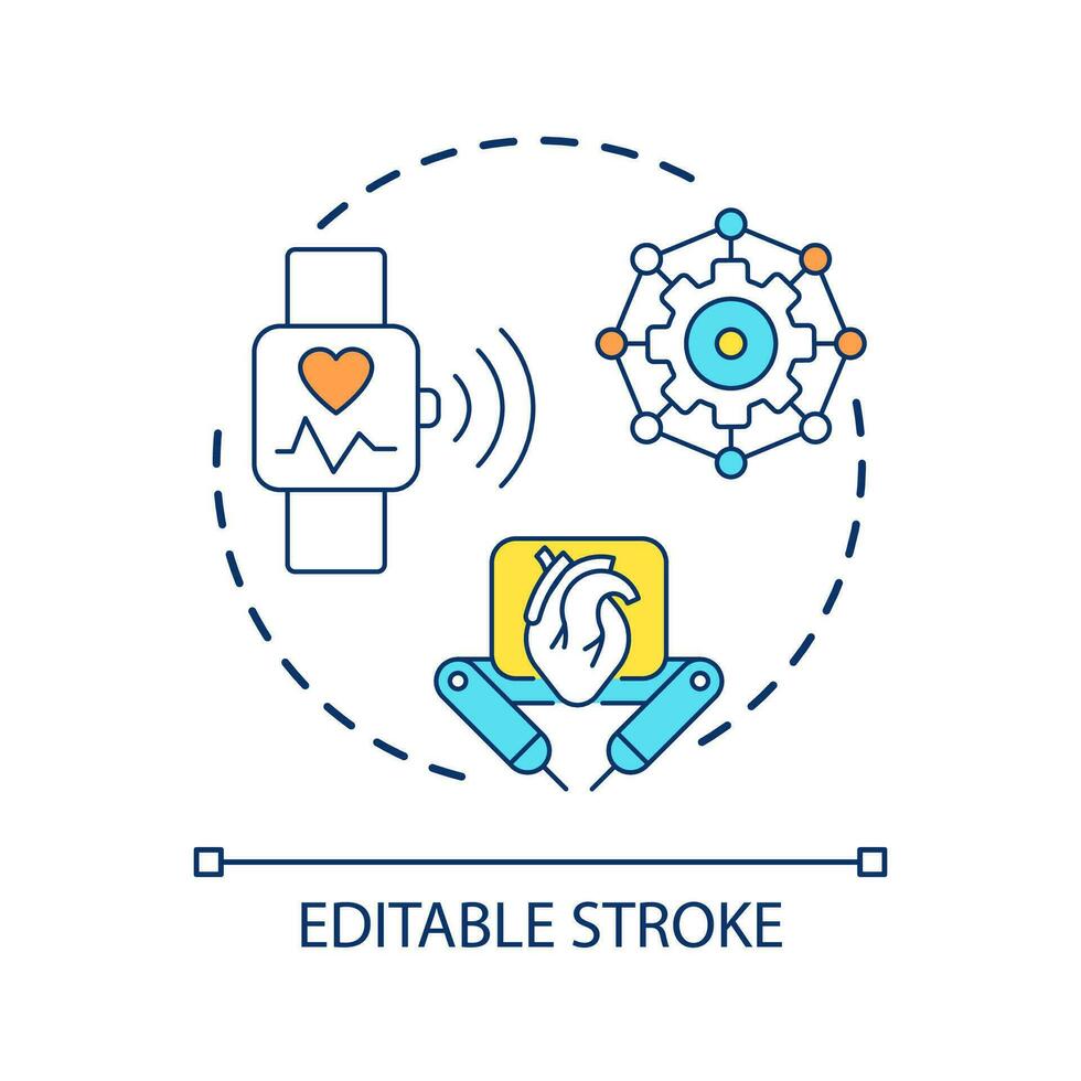 Innovations in medicine concept icon. Medical industry development. Healthcare digital technologies abstract idea thin line illustration. Isolated outline drawing. Editable stroke vector