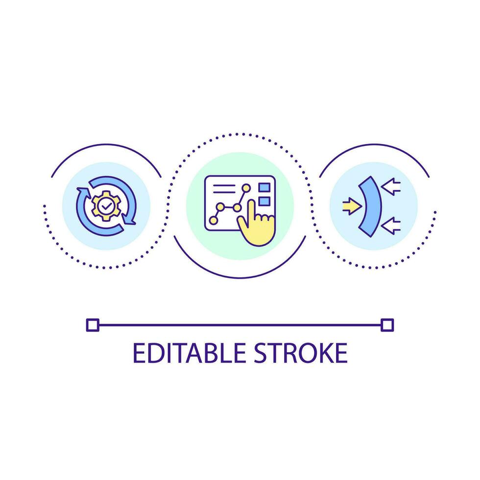Find business solution loop concept icon. Analytical research. Optimization process. Strategizing abstract idea thin line illustration. Isolated outline drawing. Editable stroke vector