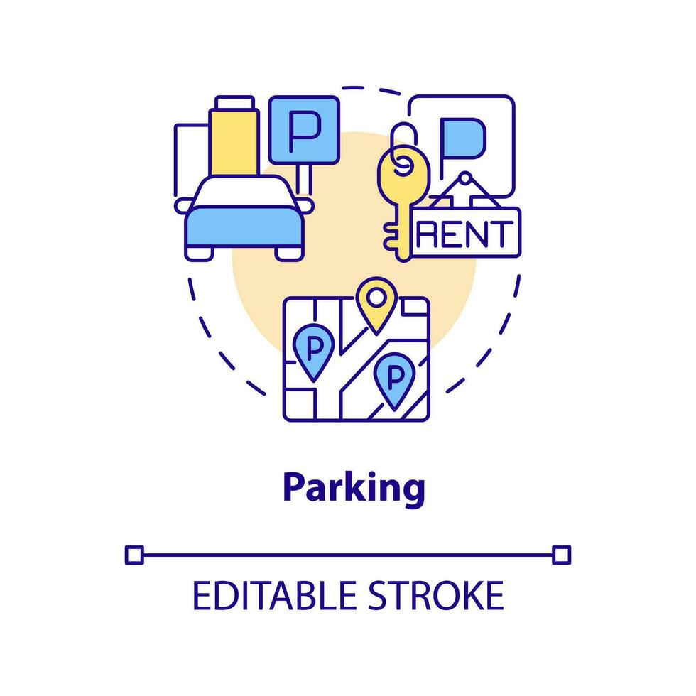 Parking concept icon. Residential real estate development. Convenient neighborhoods abstract idea thin line illustration. Isolated outline drawing. Editable stroke vector