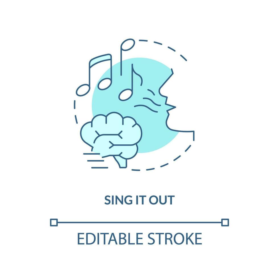 Singing out to memorize concept turquoise icon. Auditory memory technique abstract idea thin line illustration. Isolated outline drawing. Editable stroke vector
