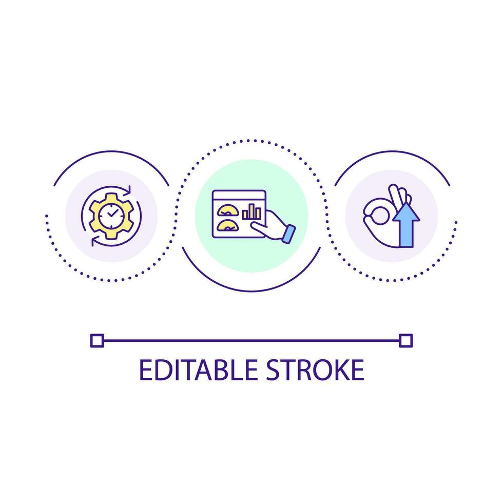 Analytical research loop concept icon. Business optimization. Effective strategizing. Find insights abstract idea thin line illustration. Isolated outline drawing. Editable stroke vector