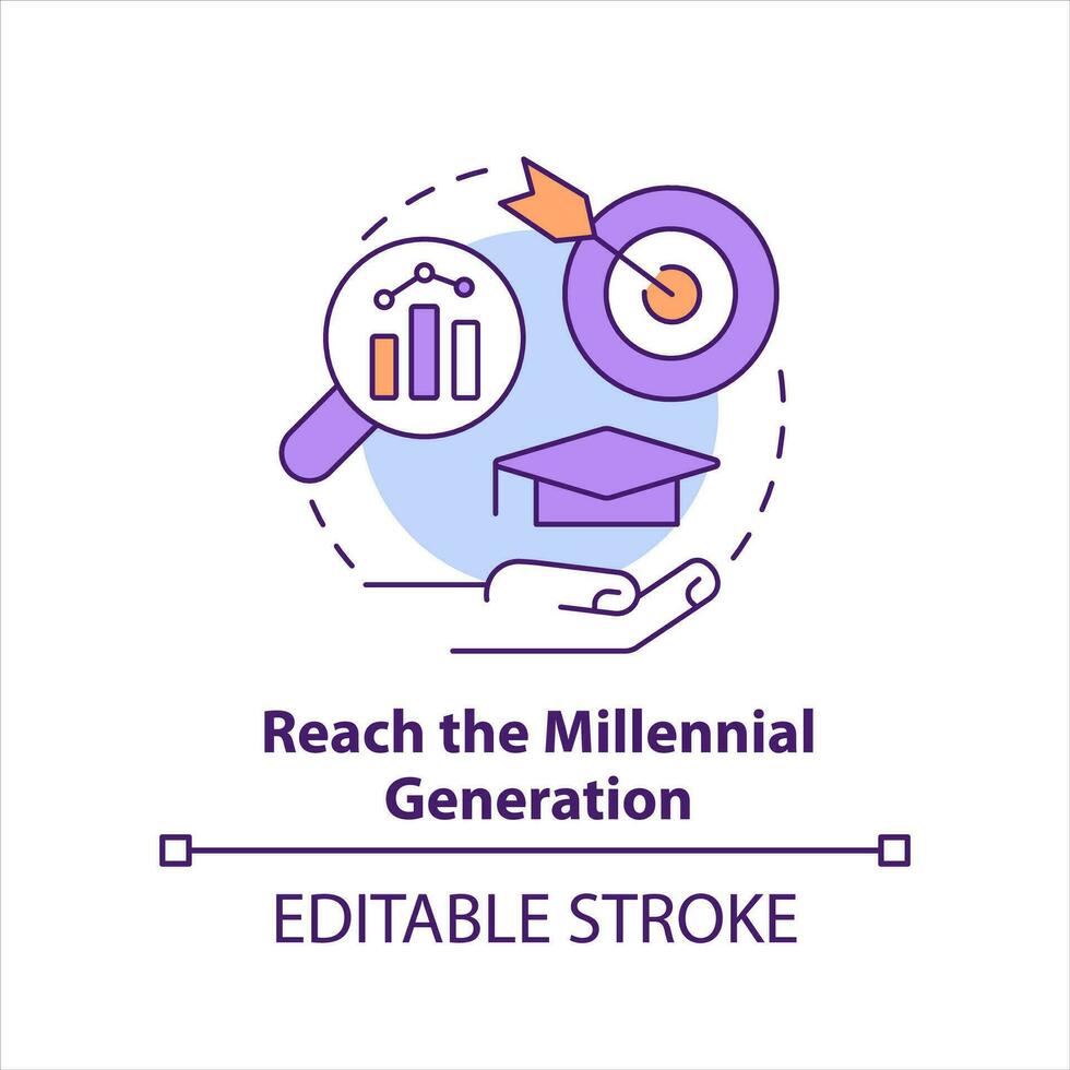 Reach millennial generation concept icon. Engage Z gen talents. Employment branding abstract idea thin line illustration. Isolated outline drawing. Editable stroke vector