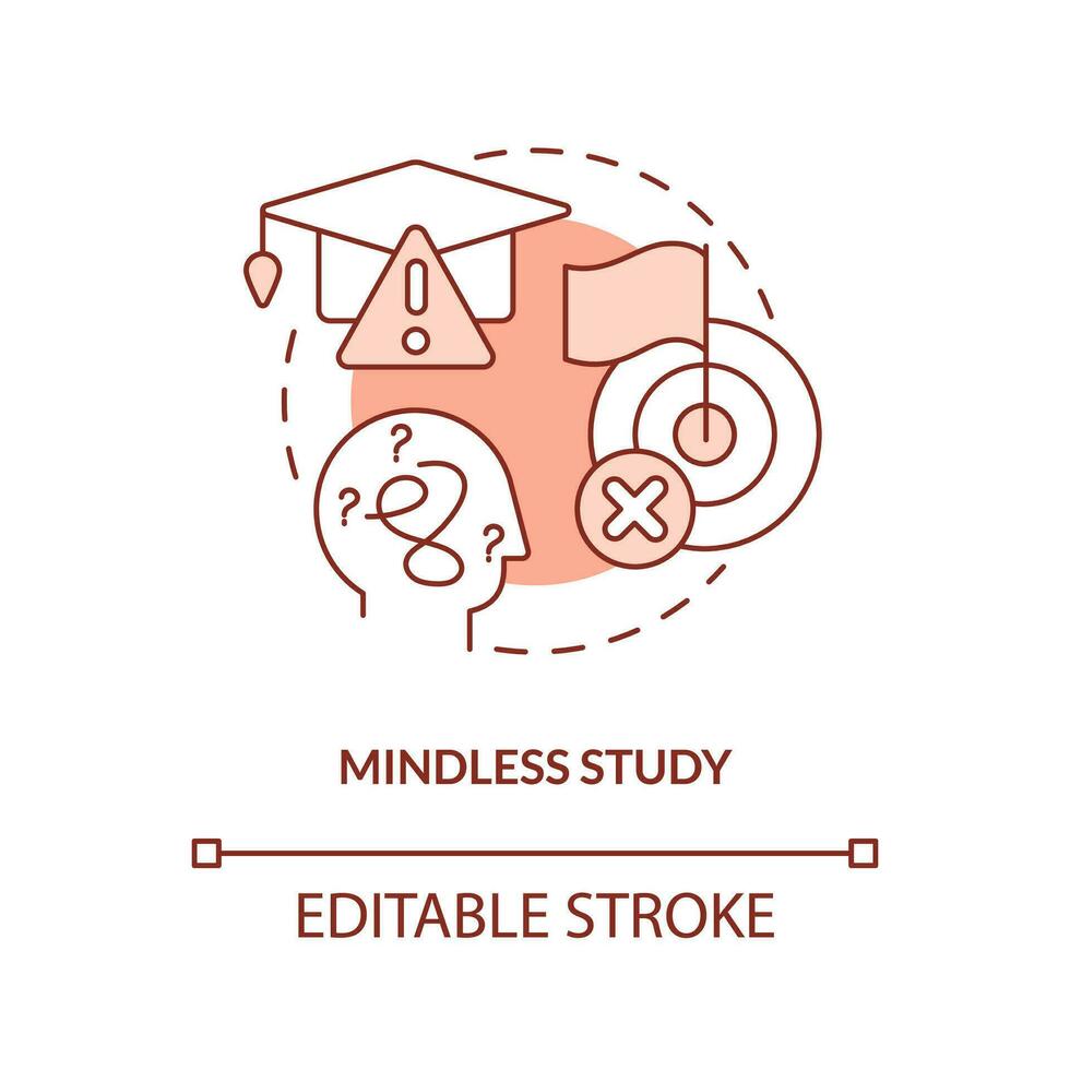 Mindless study concept terracotta icon. Ineffective learning strategy abstract idea thin line illustration. Isolated outline drawing. Editable stroke vector