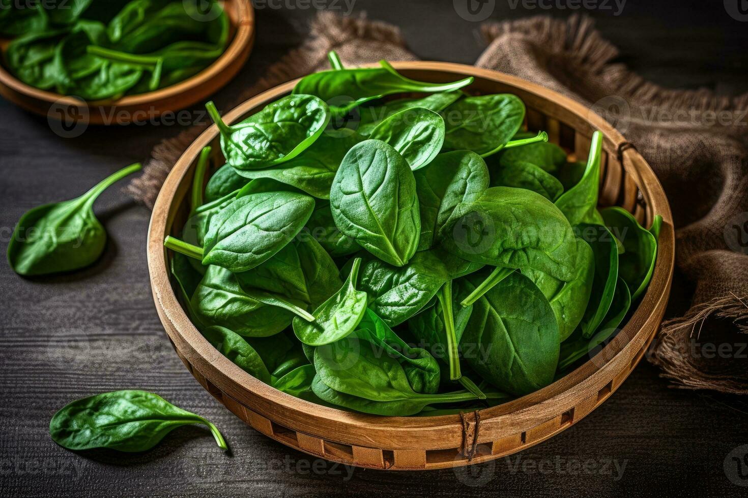 stock photo spinach in kitchen table flat lay AI Generated