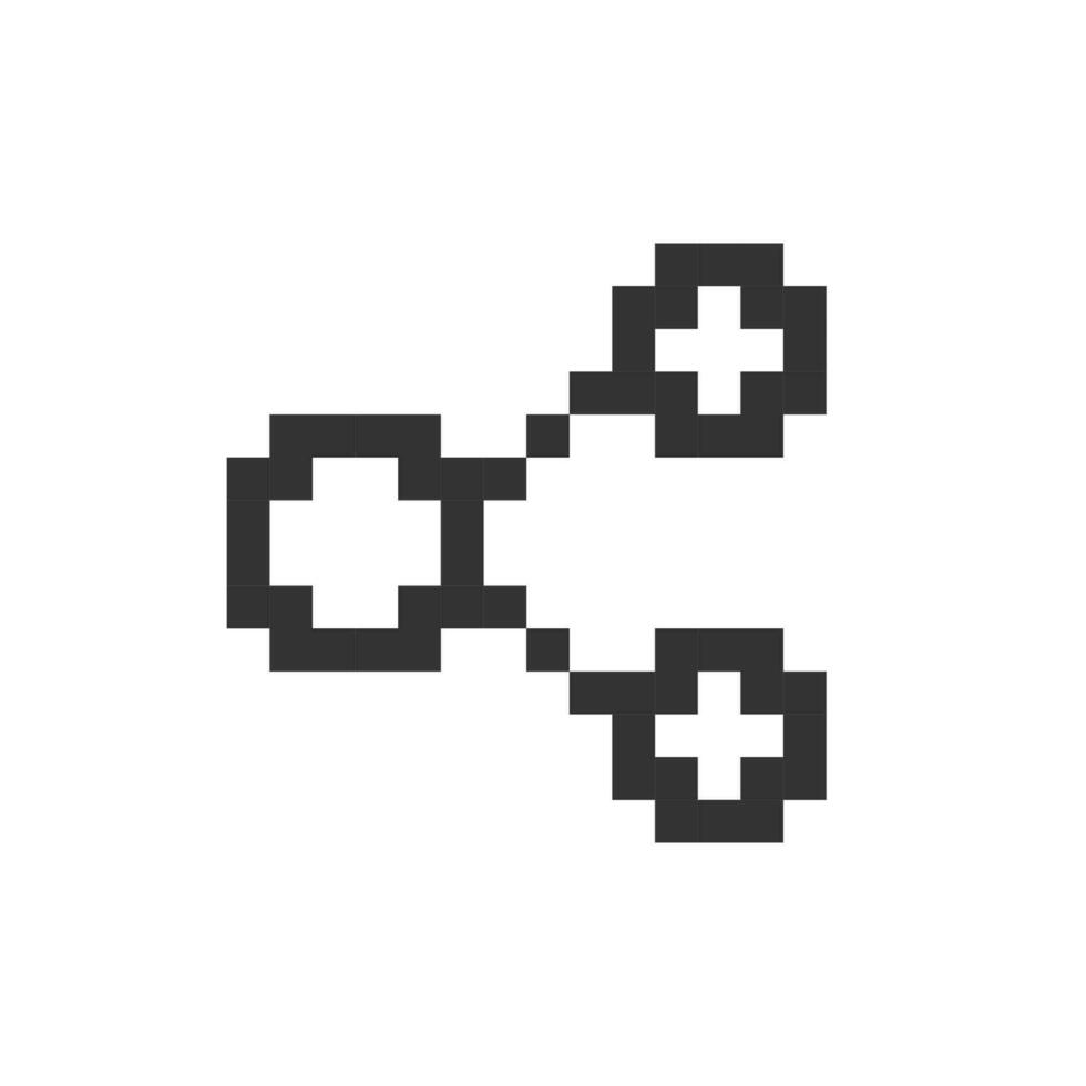 Sharing button with dots pixelated ui icon. Social media. Reaction on blog posts. Editable 8bit graphic element. Outline isolated vector user interface image for web, mobile app. Retro style