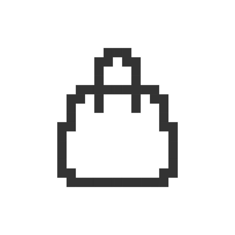 compras bolso pixelado ui icono. en línea mercado. vestir comercio, supermercado. comprar elementos. editable 8 bits gráfico elemento. contorno aislado vector usuario interfaz imagen para web, móvil aplicación retro estilo
