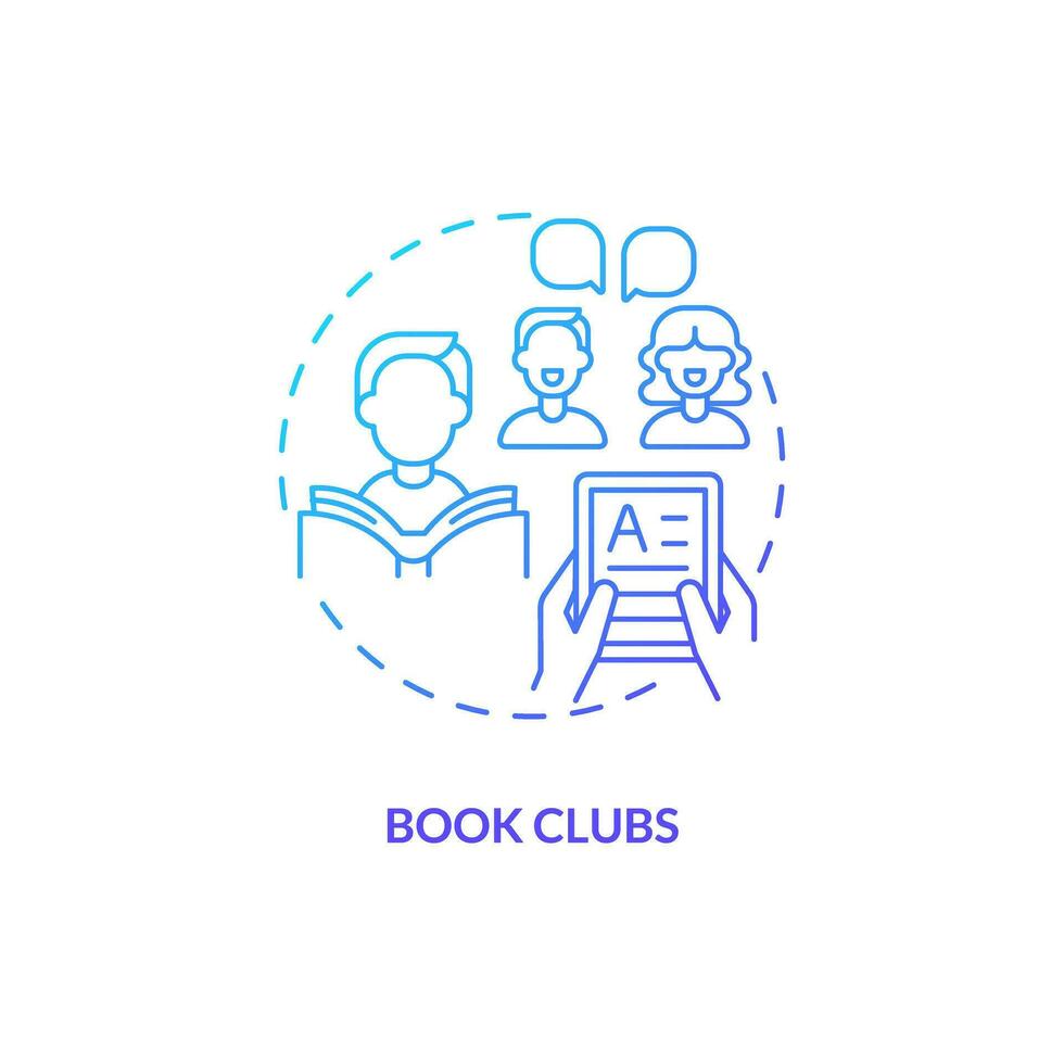 Book clubs blue gradient concept icon. Discussion group. Public library. Community meeting. Social interaction. Reading book abstract idea thin line illustration. Isolated outline drawing vector