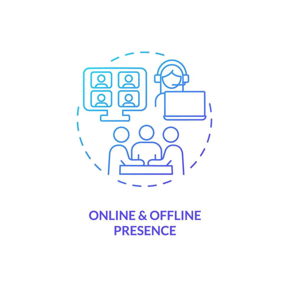 Online and offline presence blue gradient concept icon. Social media. Small community. Internet chat. Blog forum. Interest group abstract idea thin line illustration. Isolated outline drawing vector