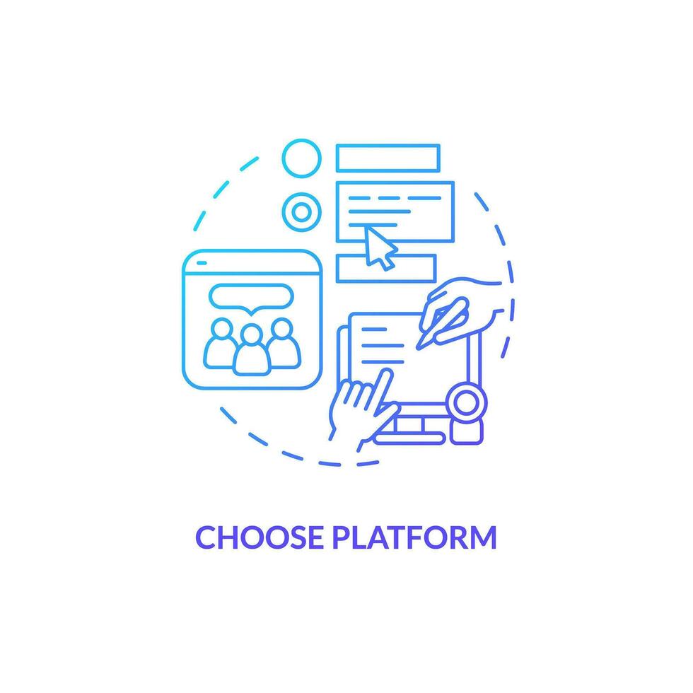 Choose platform blue gradient concept icon. Potential customer. Social media. E commerce. Business solution. Community growth abstract idea thin line illustration. Isolated outline drawing vector