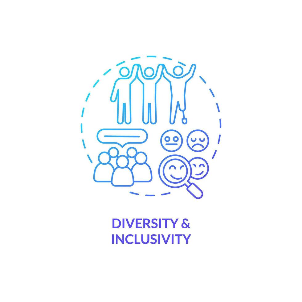 Diversity and inclusivity blue gradient concept icon. Organizational culture. Social equality. Support network. Safe space abstract idea thin line illustration. Isolated outline drawing vector