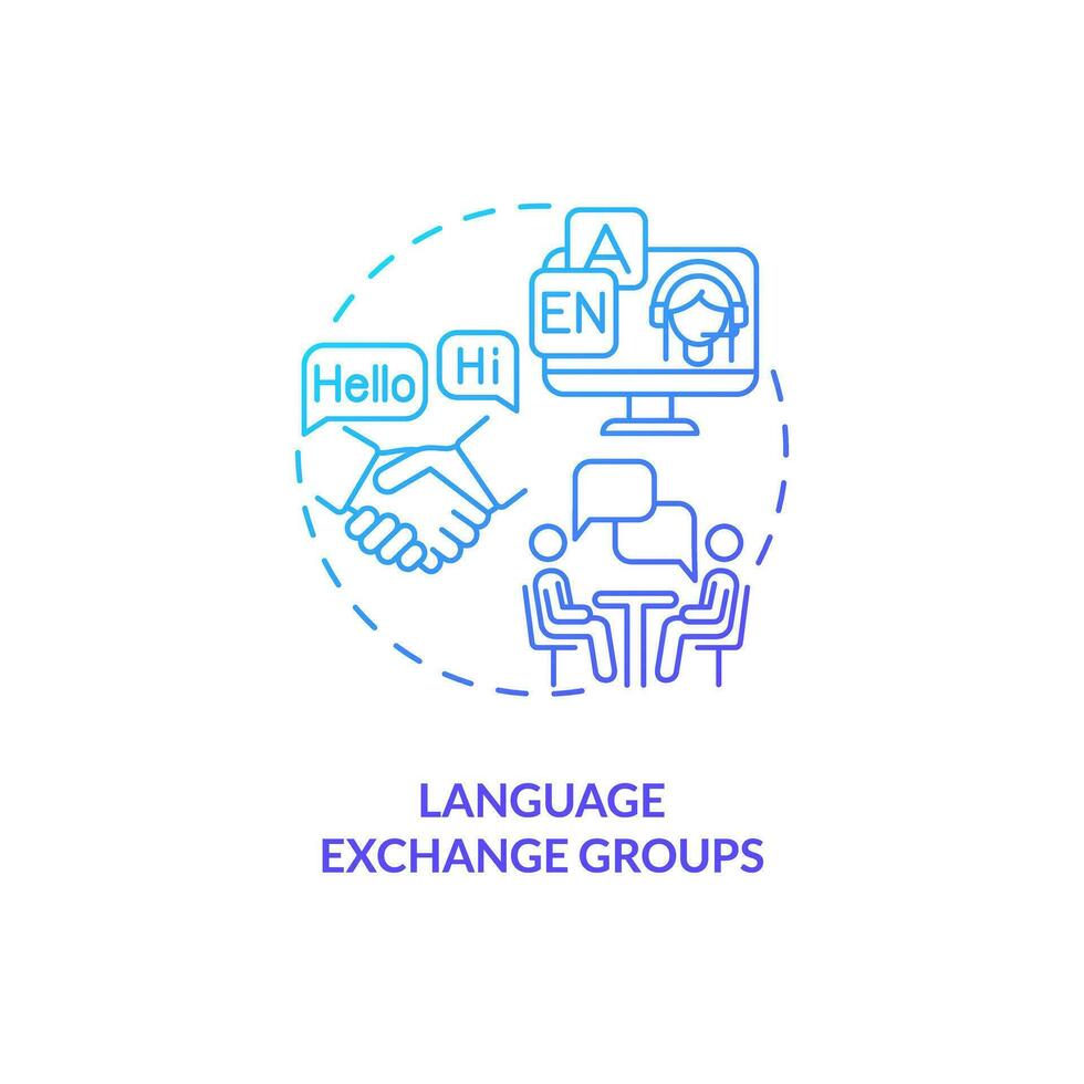 Language exchange groups blue gradient concept icon. Educational technology. Foreign language. Micro community. Learning english abstract idea thin line illustration. Isolated outline drawing vector