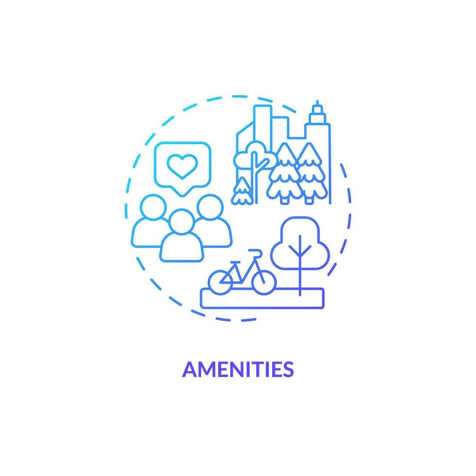 Amenities blue gradient concept icon. Real estate. Housing cooperative. Quality of life. Residential community. Social interaction abstract idea thin line illustration. Isolated outline drawing vector