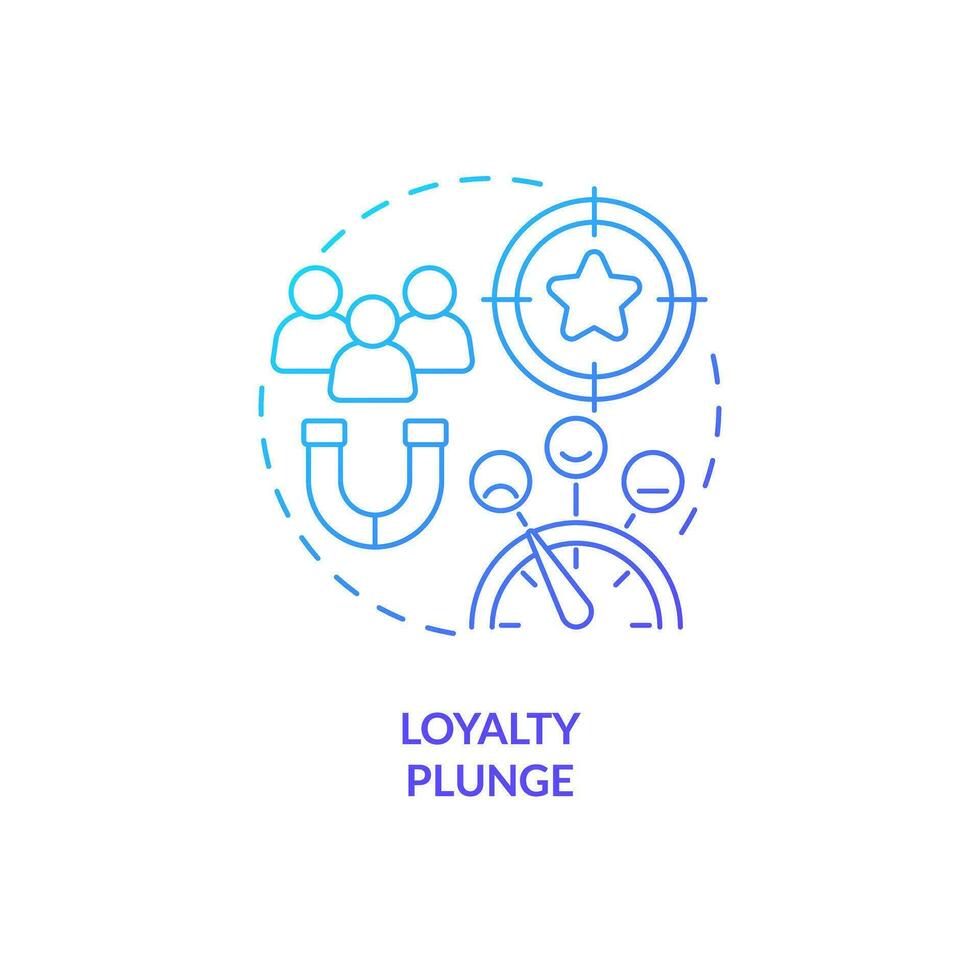 Loyalty plunge blue gradient concept icon. Brand strategy. Customer retention. Shared values. Competitive advantage. Build community abstract idea thin line illustration. Isolated outline drawing vector