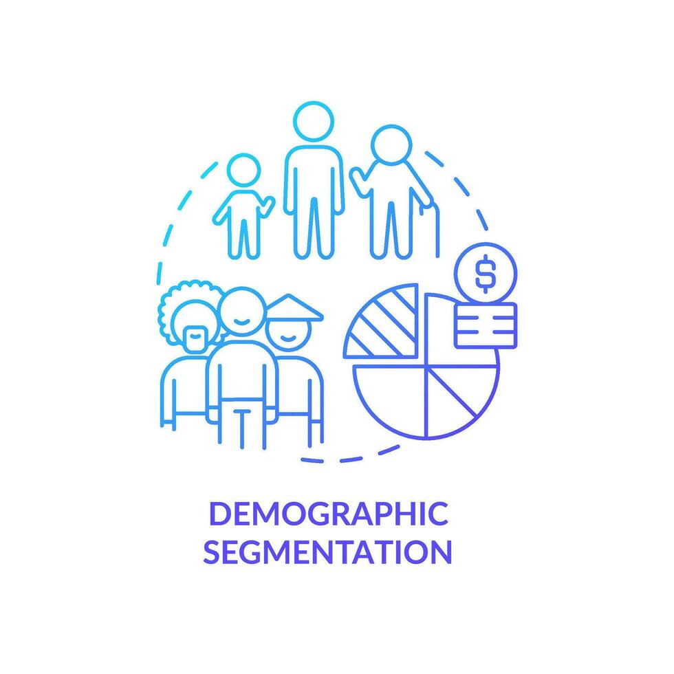 demográfico segmentación azul degradado concepto icono. años y género. tipo de mercado segmentación resumen idea Delgado línea ilustración. aislado contorno dibujo vector