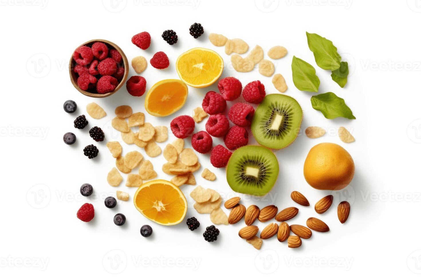 healthy snacks white isolated background Food Photography photo