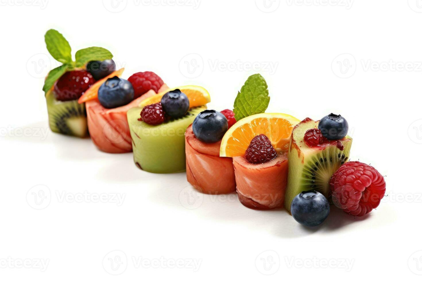 fruit canape white isolated background Food Photography AI Generated photo