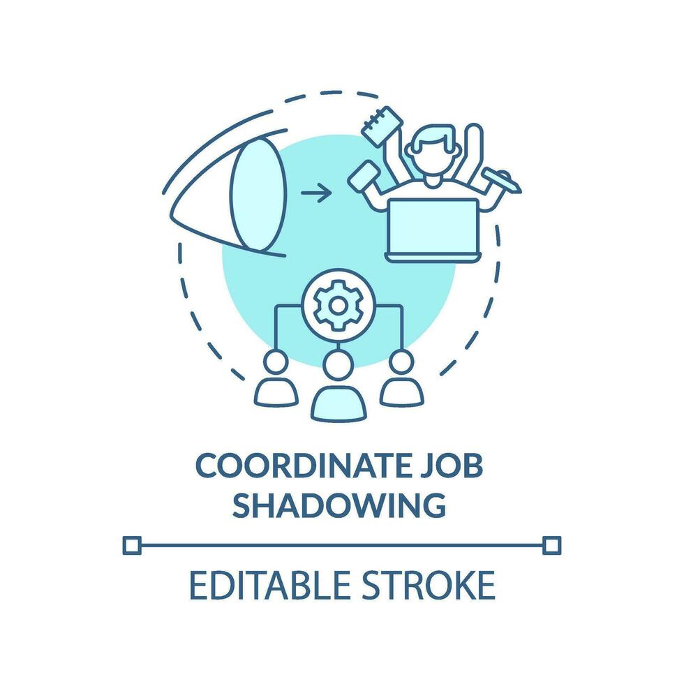 Coordinate job shadowing turquoise concept icon. Product feature and application abstract idea thin line illustration. Isolated outline drawing. Editable stroke vector