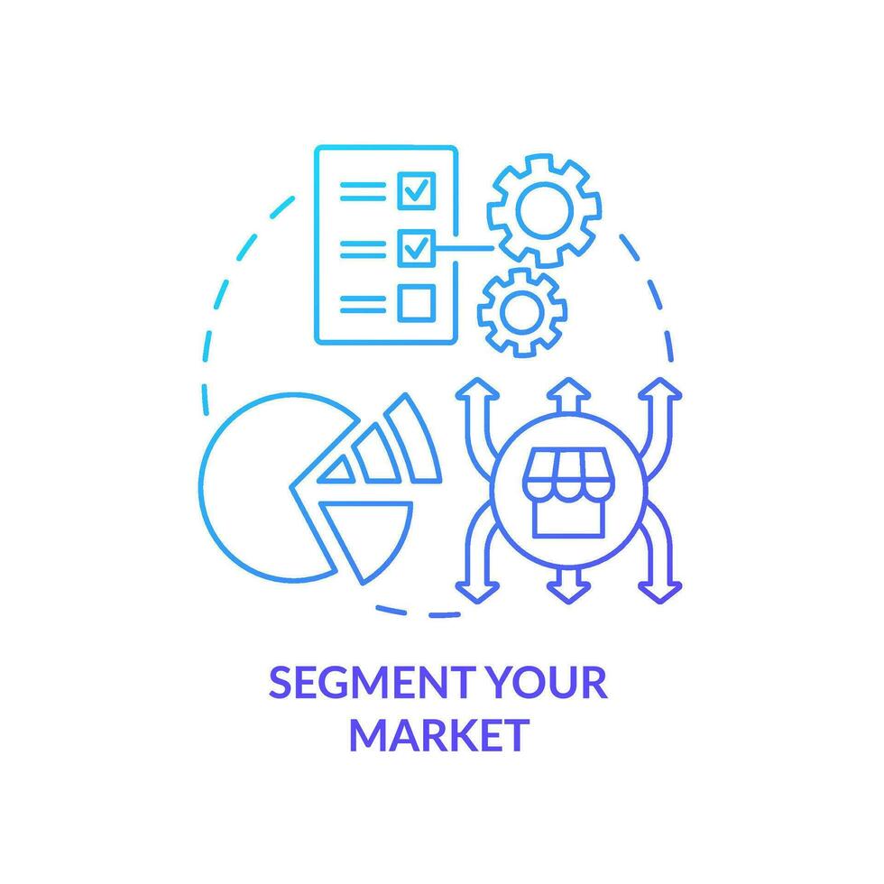 Segment your market blue gradient concept icon. Characteristics. Get started with segmentation abstract idea thin line illustration. Isolated outline drawing vector