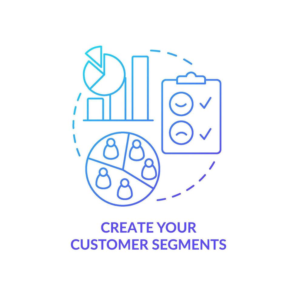 Create your customer segments blue gradient concept icon. Conduct research. Get started with segmentation abstract idea thin line illustration. Isolated outline drawing vector