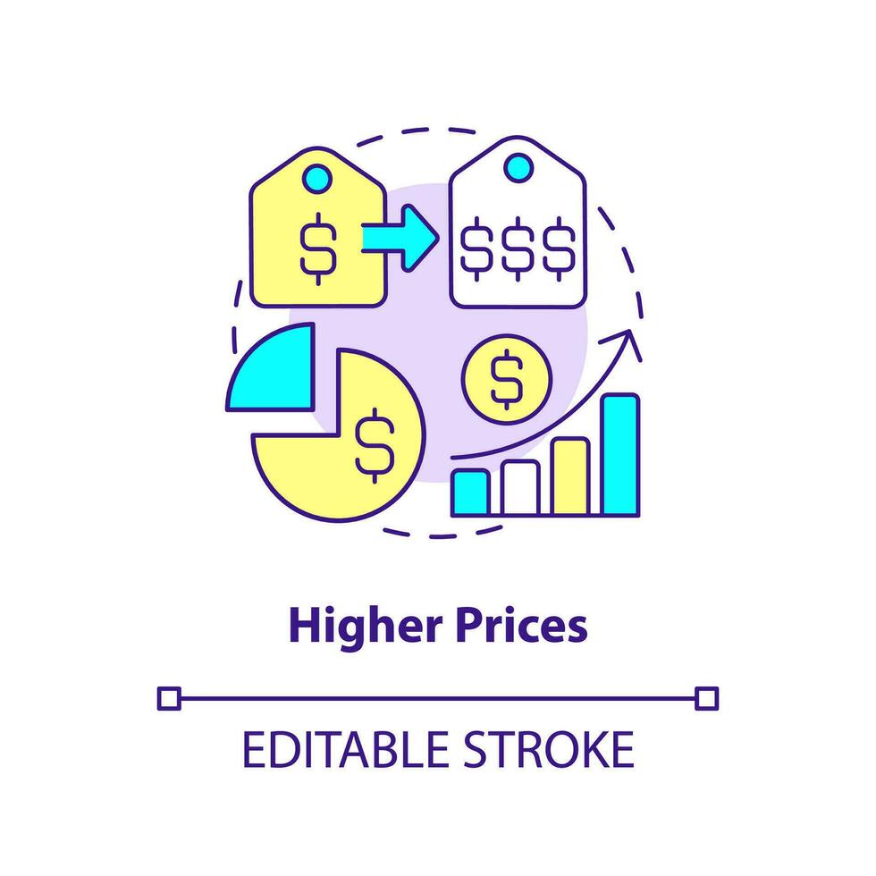 Higher prices concept icon. Disadvantage of mergers abstract idea thin line illustration. Budget and economy. Isolated outline drawing. Editable stroke vector