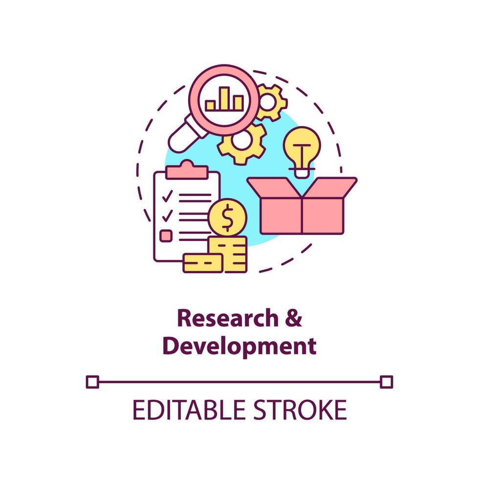Research and development concept icon. Benefit of mergers abstract idea thin line illustration. Patent grants. Isolated outline drawing. Editable stroke vector