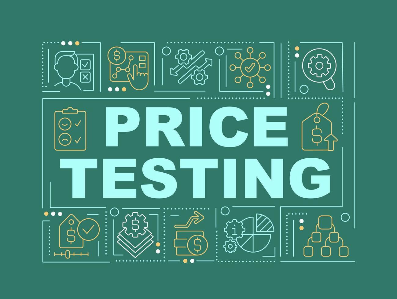 Price testing word concepts dark green banner. Retail business. Infographics with editable icons on color background. Isolated typography. Vector illustration with text