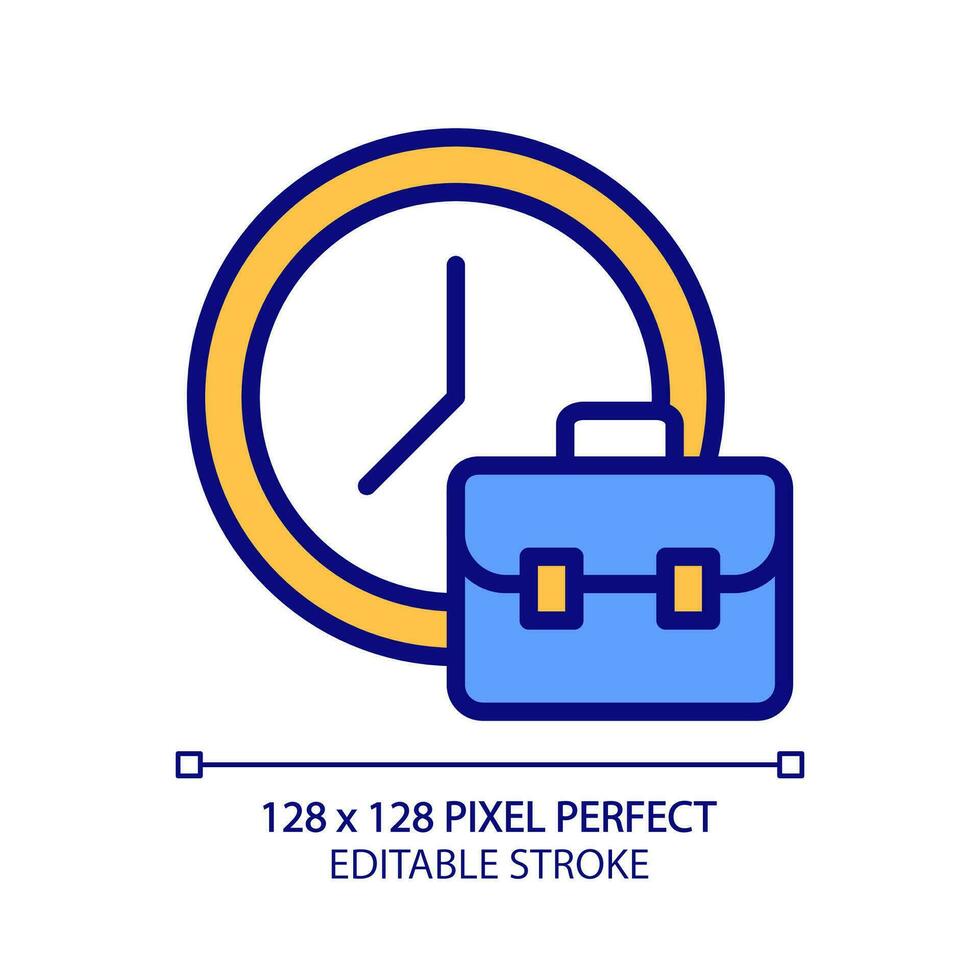 Working hours pixel perfect RGB color icon. Employment duration. Full-time employee. Work schedule. Isolated vector illustration. Simple filled line drawing. Editable stroke