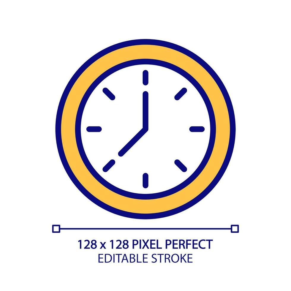 Clock face pixel perfect RGB color icon. Displaying time. Showing hours and minutes. Timekeeping tool. Isolated vector illustration. Simple filled line drawing. Editable stroke