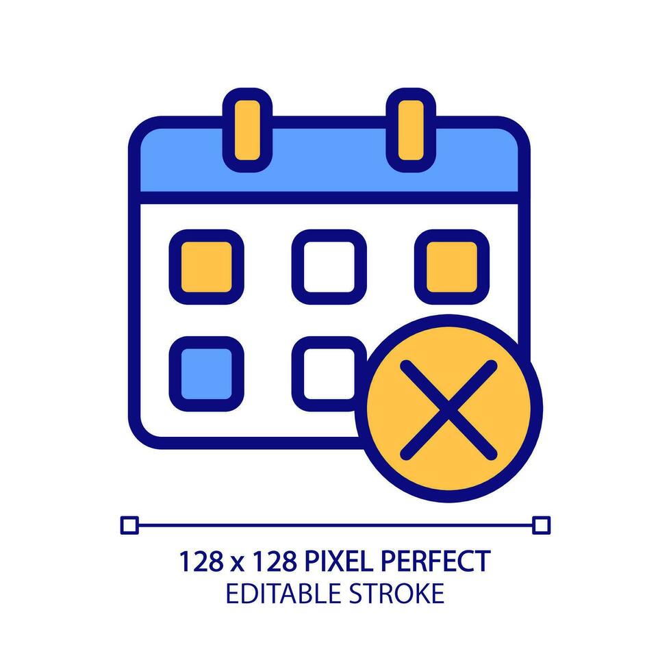 Decline event in calendar pixel perfect RGB color icon. Delete meeting. Remove task. Cancel appointment. Isolated vector illustration. Simple filled line drawing. Editable stroke