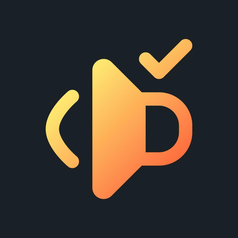 Volume on orange solid gradient ui icon for dark theme. Sound quality. Video editor setting. Filled pixel perfect symbol on black space. Modern glyph pictogram for web. Isolated vector image