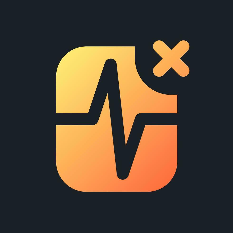 Removed pulse animation orange solid gradient ui icon for dark theme. Delete heartbeat effect. Filled pixel perfect symbol on black space. Modern glyph pictogram for web. Isolated vector image