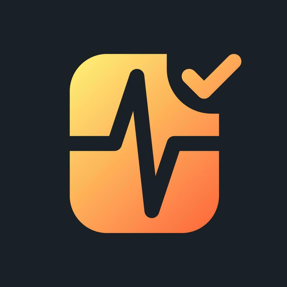 Heartbeat animation effect applying orange solid gradient ui icon for dark theme. Video software. Filled pixel perfect symbol on black space. Modern glyph pictogram for web. Isolated vector image