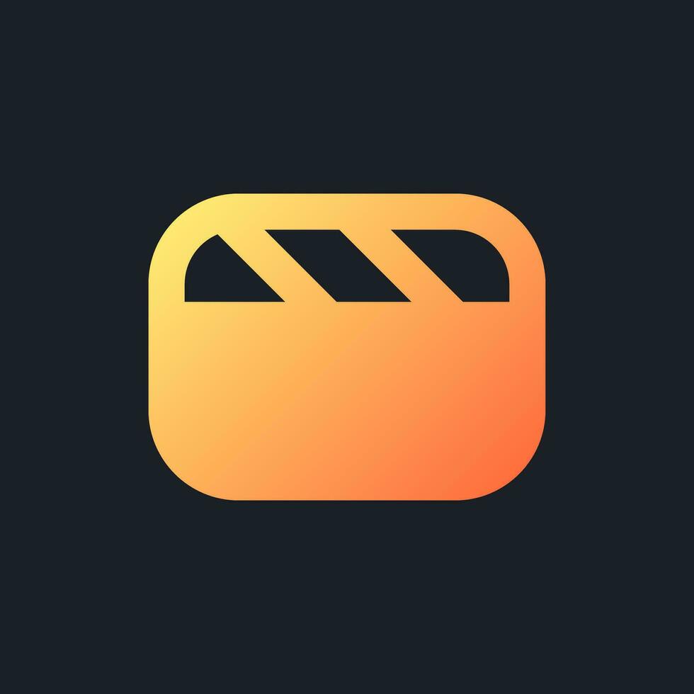 Video file orange solid gradient ui icon for dark theme. Film production software. Footage editing. Filled pixel perfect symbol on black space. Modern glyph pictogram for web. Isolated vector image