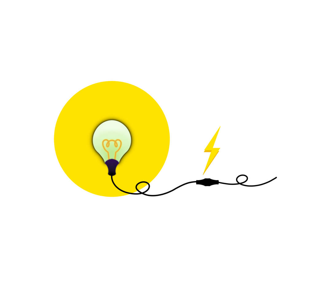 Light bulb glow because they receive electrical energy, Glowing yellow light bulb, Brainstorming concept with a light bulb, Background creative idea, transparent background PNG