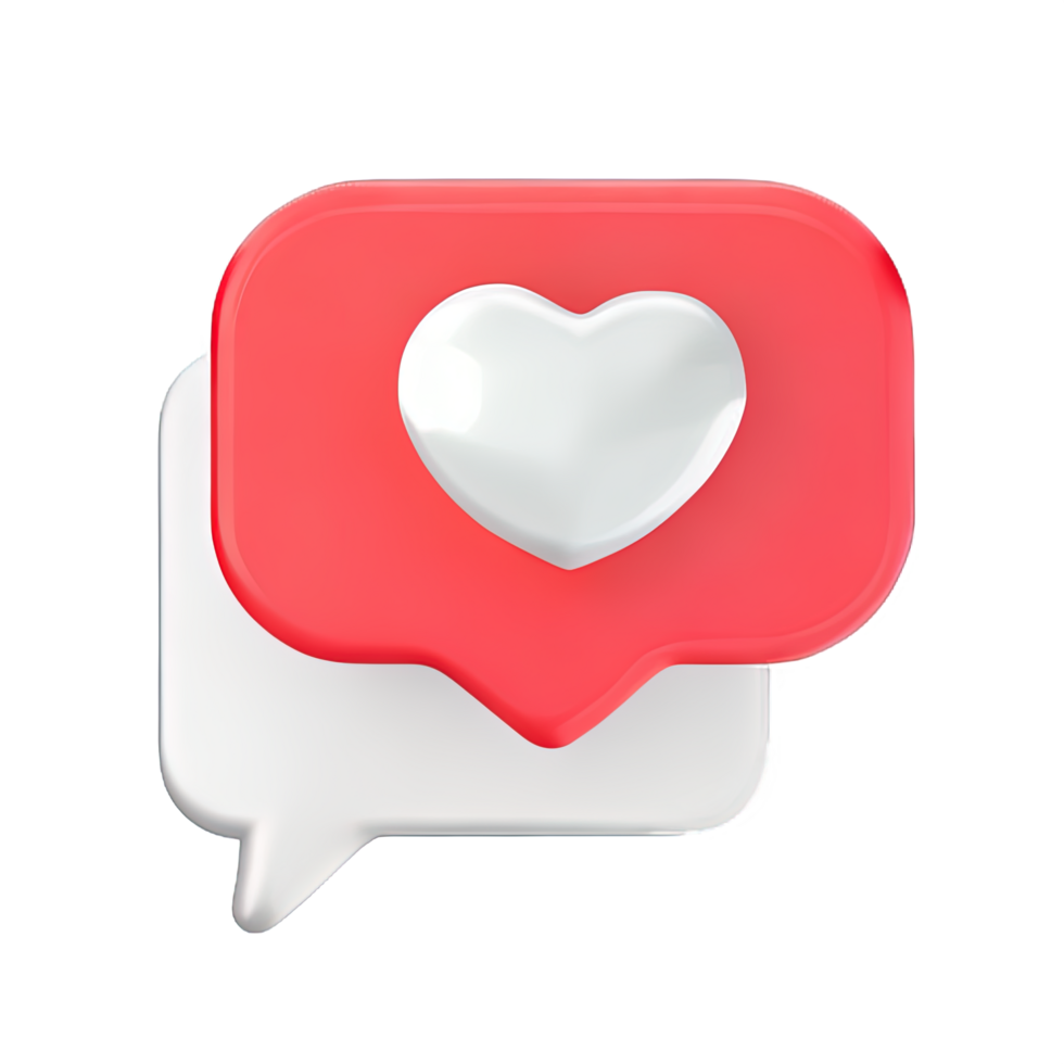 3D social media notification love like heart icon png