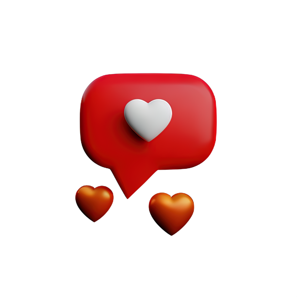 3D social media notification love like heart icon png