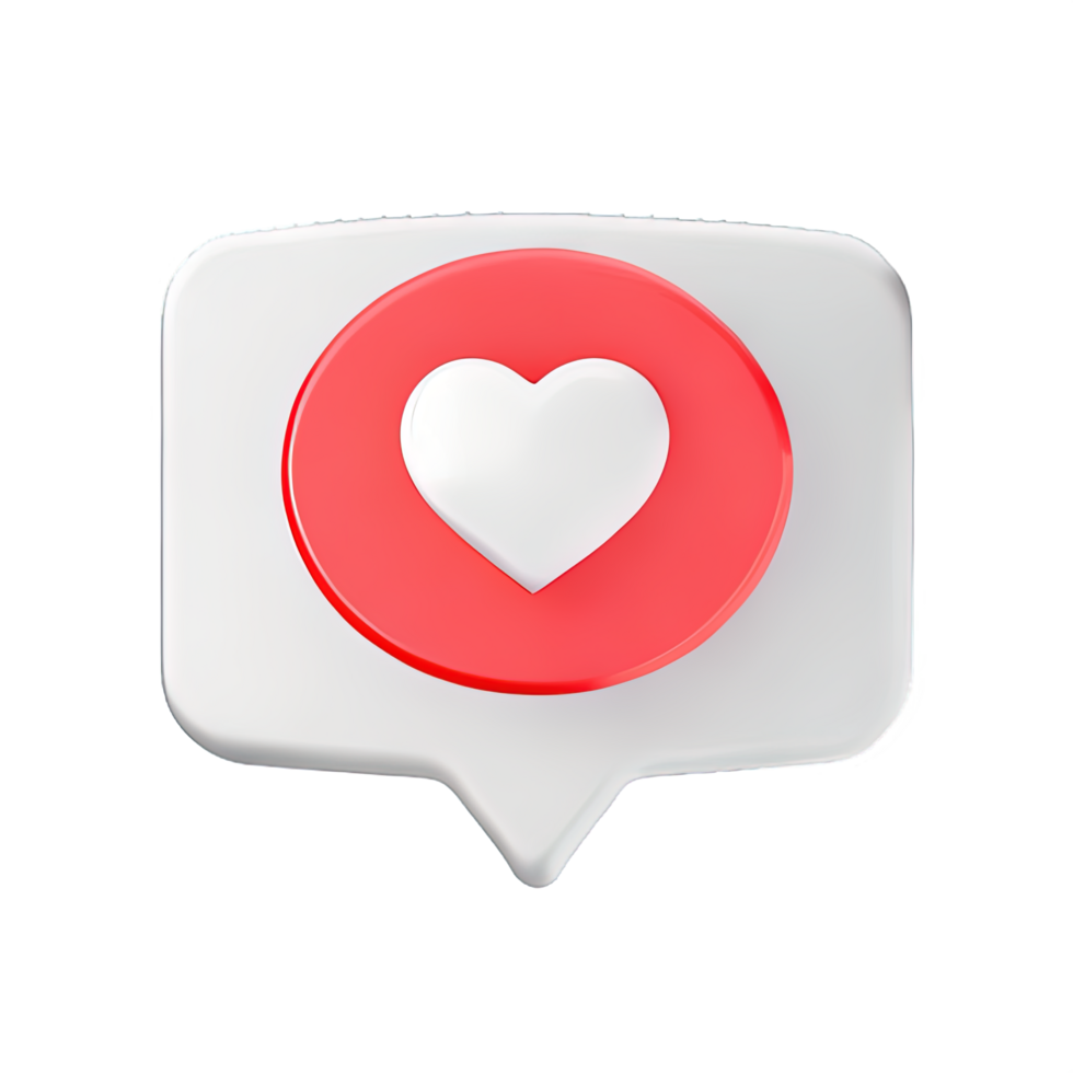 3D social media notification love like heart icon png