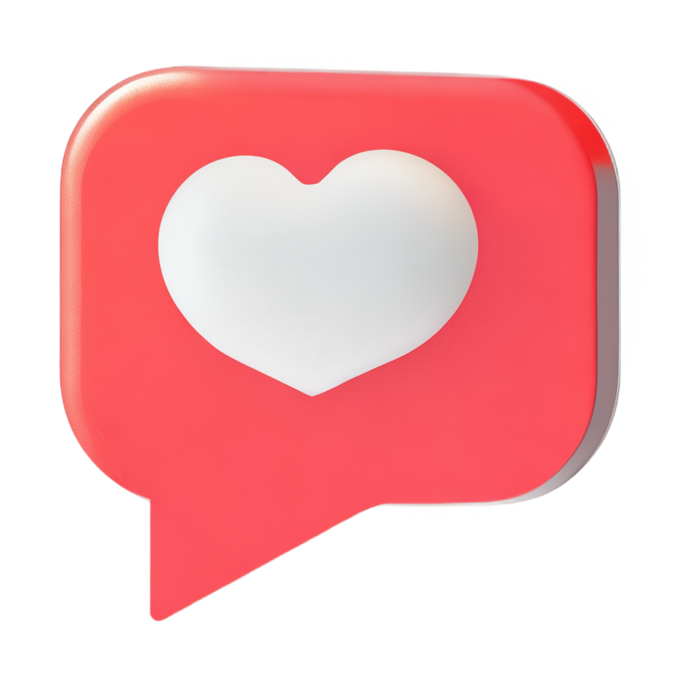 3D social media notification love like heart icon png