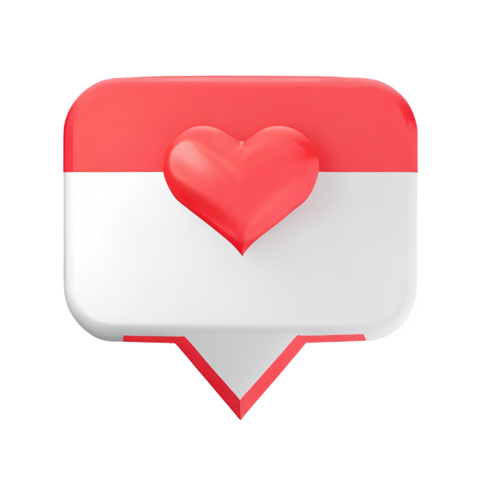 3D social media notification love like heart icon png