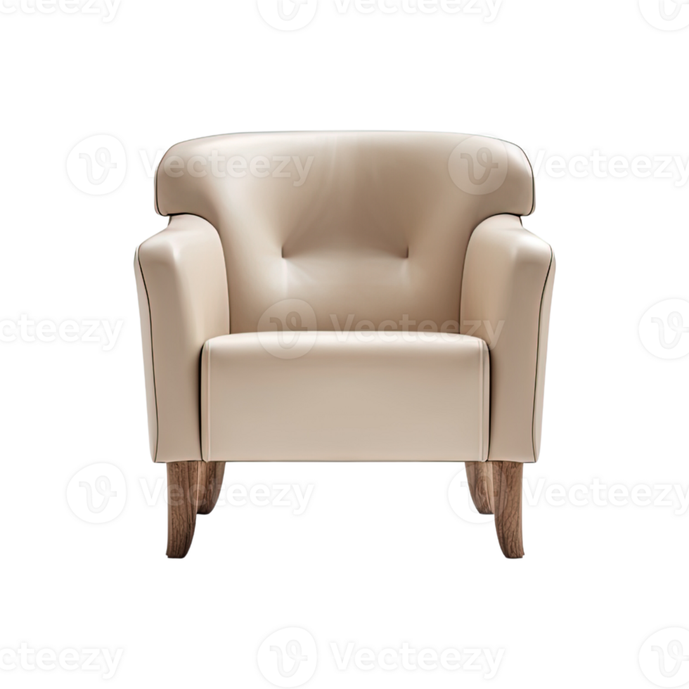 Sillón Arte deco estilo en beige aislado en transparente antecedentes. frente vista. serie de mueble. ai generado png