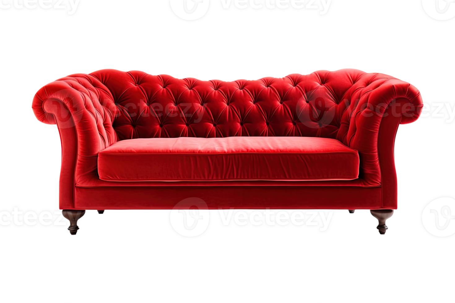 Sofa deco style in red isolated on transparent background. Front view. Series of furniture. png