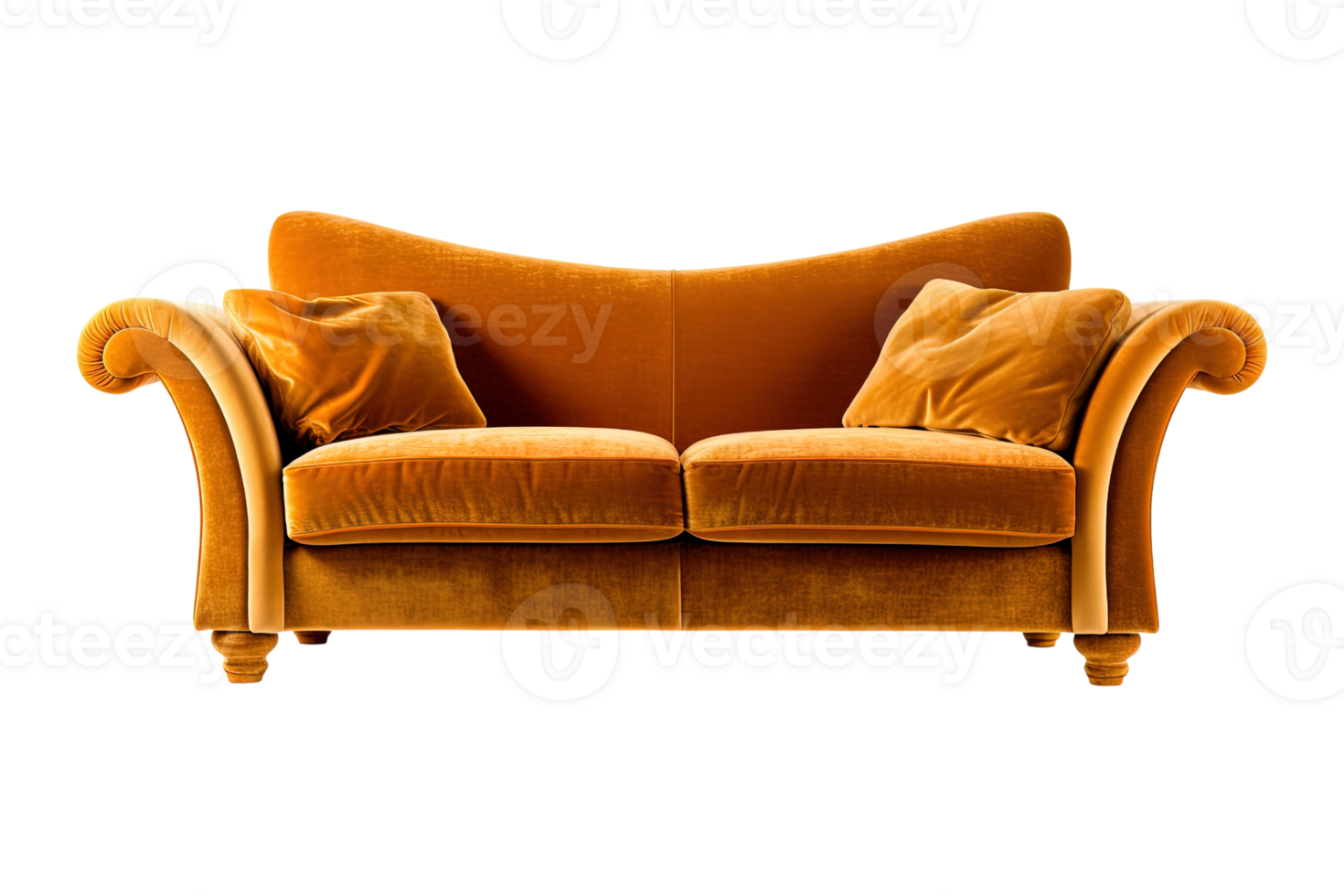 soffa deco stil i brun isolerat på transparent bakgrund. främre se. serier av möbel. ai genererad png