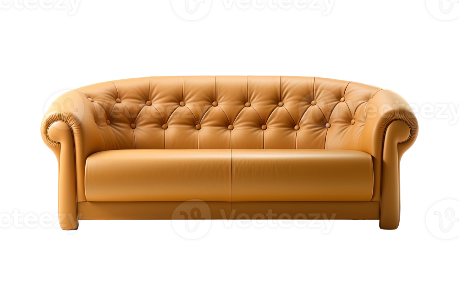 Sofa deco style in beige isolated on transparent background. Front view. Series of furniture. png