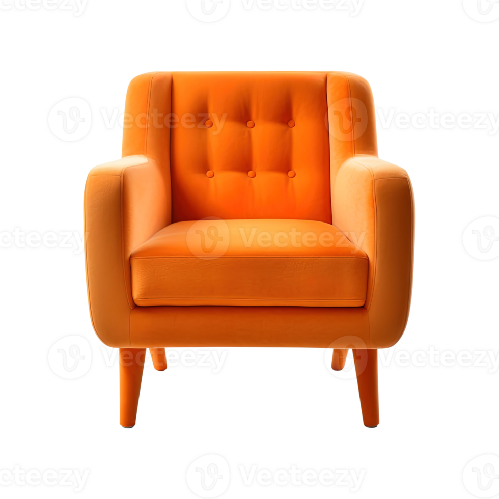 Armchair art deco style in orange isolated on transparent background. Front view. Series of furniture. ai generated png