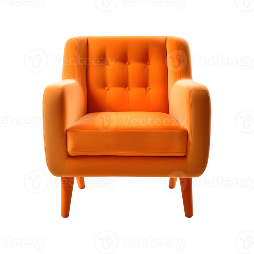 Sillón Arte deco estilo en naranja aislado en transparente antecedentes. frente vista. serie de mueble. ai generado png