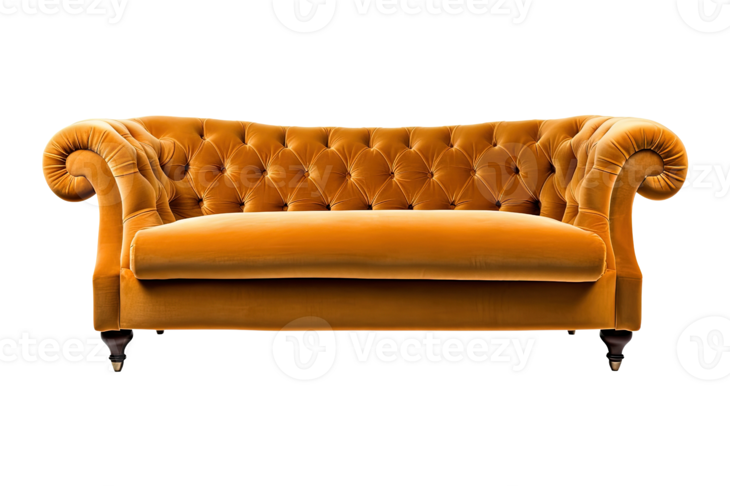 Sofa deco style in brown isolated on transparent background. Front view. Series of furniture. png