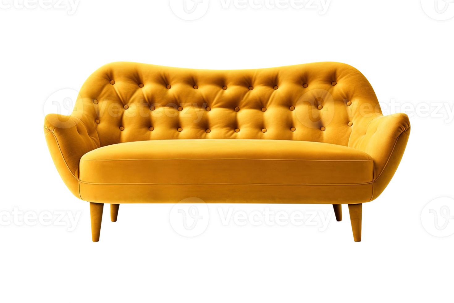 Sofa deco style in yellow isolated on transparent background. Front view. Series of furniture. png