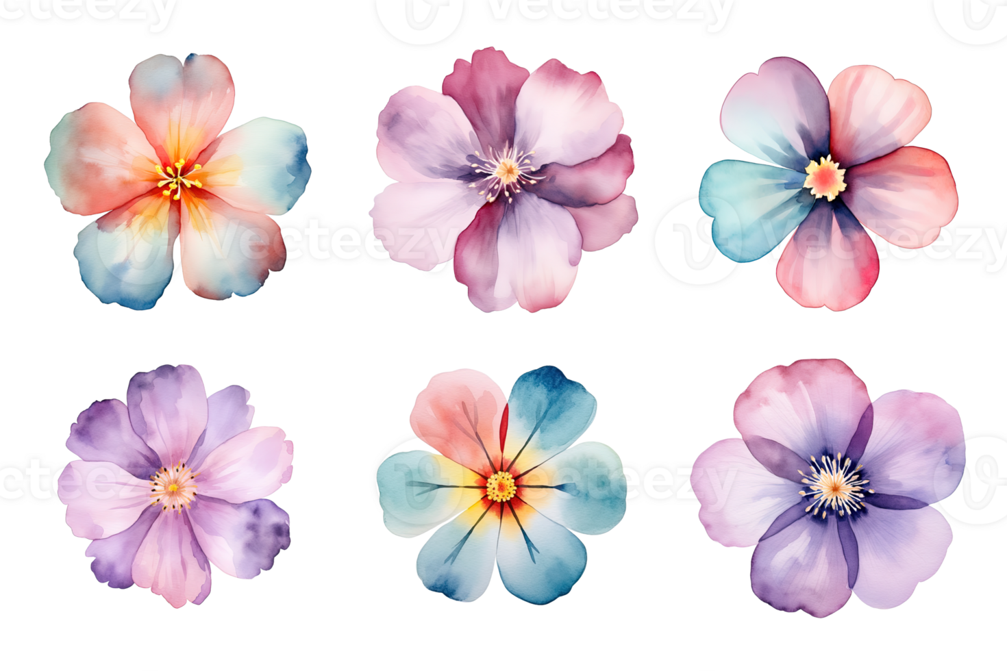 Watercolor flowers set. Hand-painted flower illustrations bundle. Isolated on transparent background. png