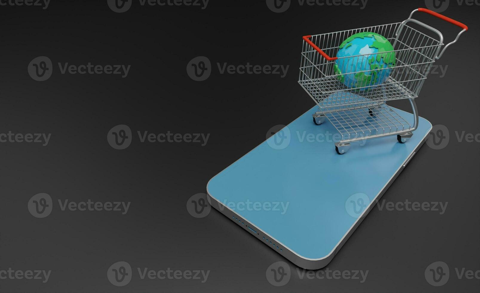 Shopping cart with low poly global on smartphone wallpaper background photo